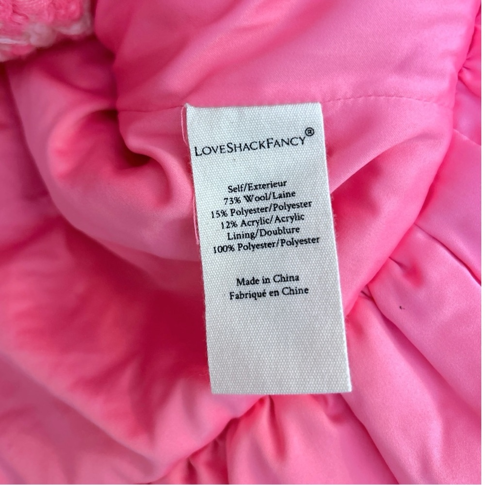 LoveShackFancy Braelynn Crop Wool Tweed Jacket in Majestic Pink, Size Medium NWT - Picture 13 of 15